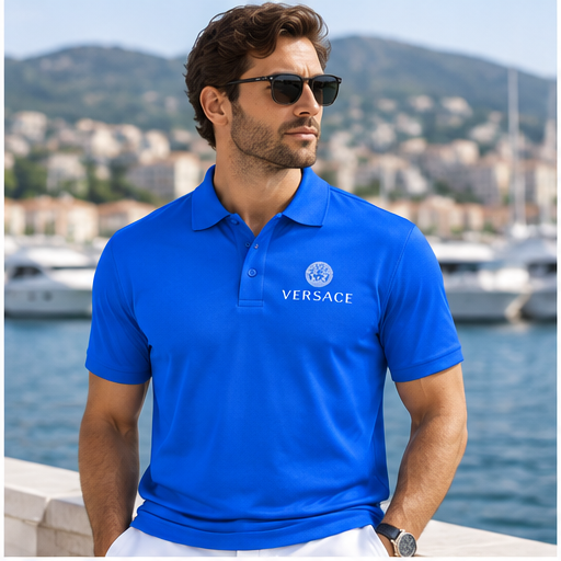 Men's Versace Polyester Polo | Color: Blue | Image 2