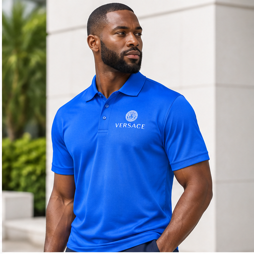 Men's Versace Polyester Polo | Color: Blue | Image 3