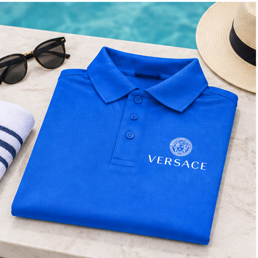 Men's Versace Polyester Polo | Color: Blue | Image 4