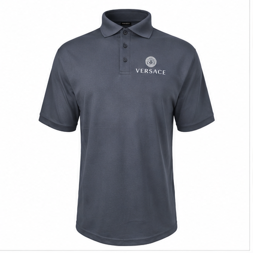Men's Versace Polyester Polo | Color: Charcoal | Image 1