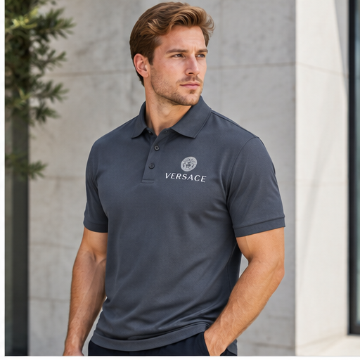Men's Versace Polyester Polo | Color: Charcoal | Image 3