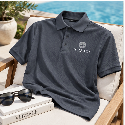 Men's Versace Polyester Polo | Color: Charcoal | Image 4