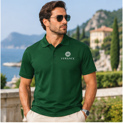 Men's Versace Polyester Polo | Color: Green | Image 2