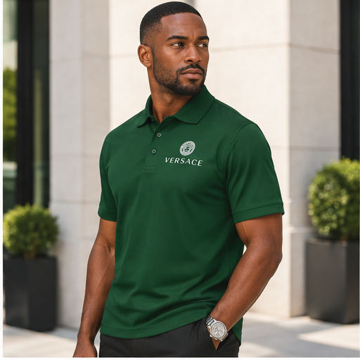 Men's Versace Polyester Polo | Color: Green | Image 3