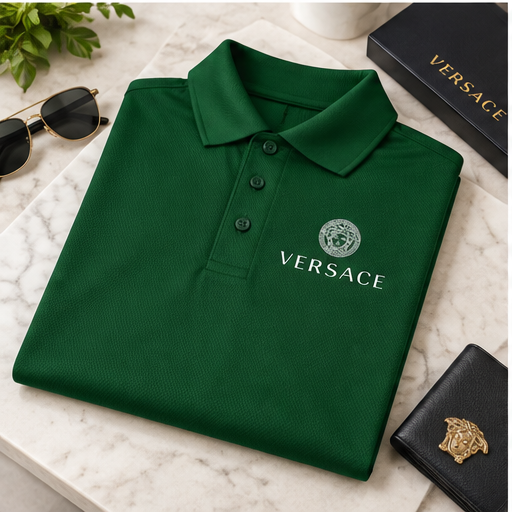 Men's Versace Polyester Polo | Color: Green | Image 4