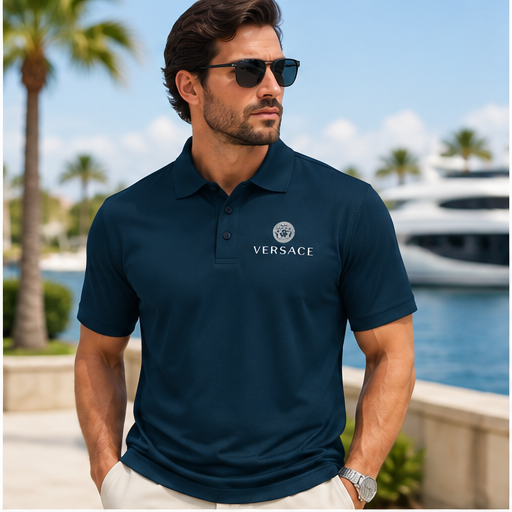Men's Versace Polyester Polo | Color: Navy | Image 2