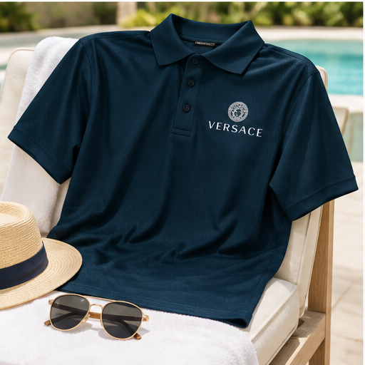Men's Versace Polyester Polo | Color: Navy | Image 4
