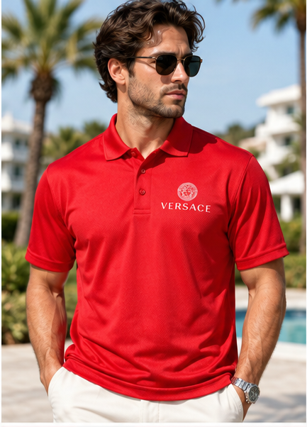 Men's Versace Polyester Polo | Color: Red | Image 2