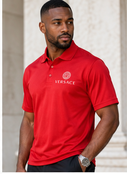 Men's Versace Polyester Polo | Color: Red | Image 3