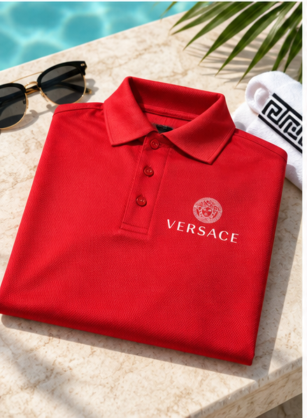 Men's Versace Polyester Polo | Color: Red | Image 4