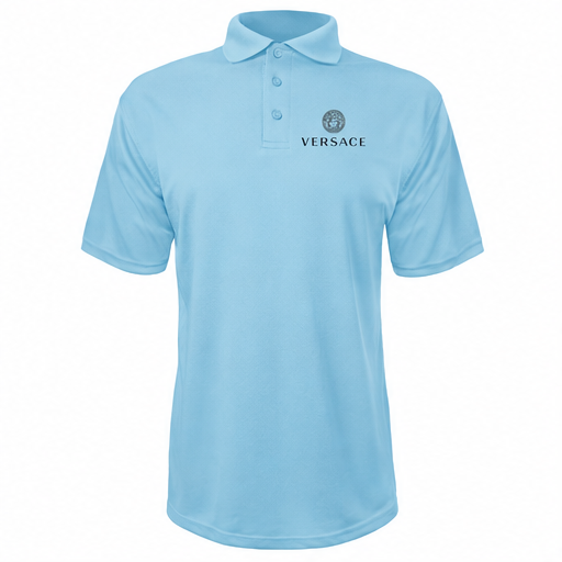 Men's Versace Polyester Polo | Color: Sky Blue | Image 1