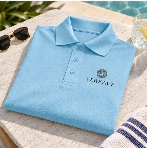Men's Versace Polyester Polo | Color: Sky Blue | Image 4