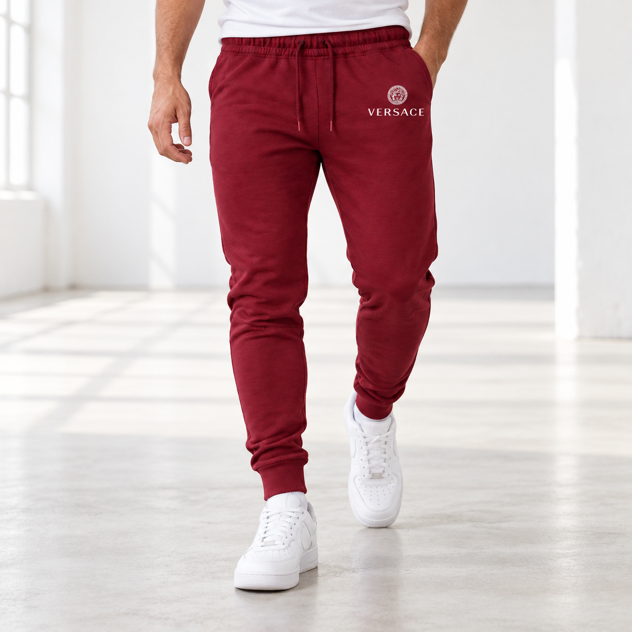 Men's Versace Sweatpants | Color: Burgundy | Image 2