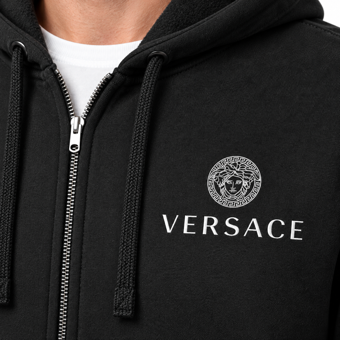 Men's Versace Zipper Hoodie | Color: Black | View 3