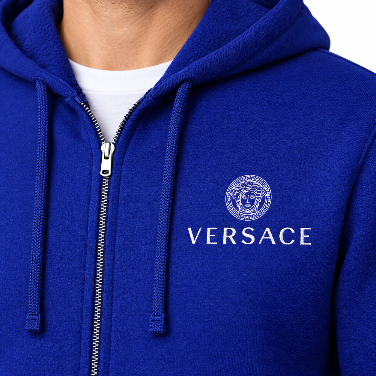 Men's Versace Zipper Hoodie | Color: Blue | View 3