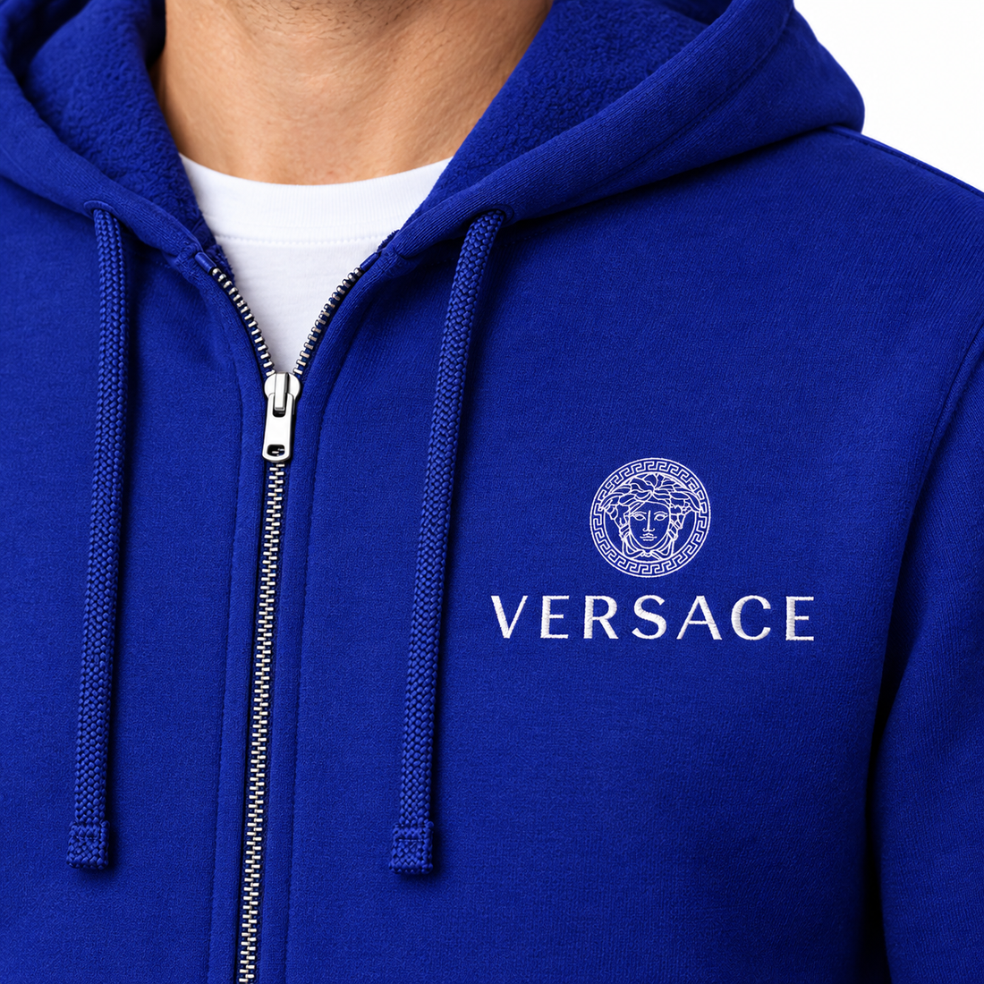 Men's Versace Zipper Hoodie | Color: Blue | View 3