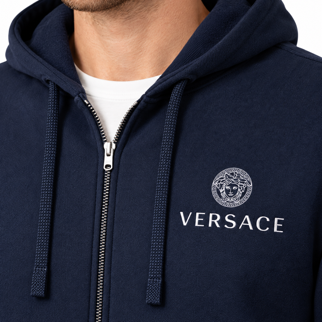 Men's Versace Zipper Hoodie | Color: Navy | View 3