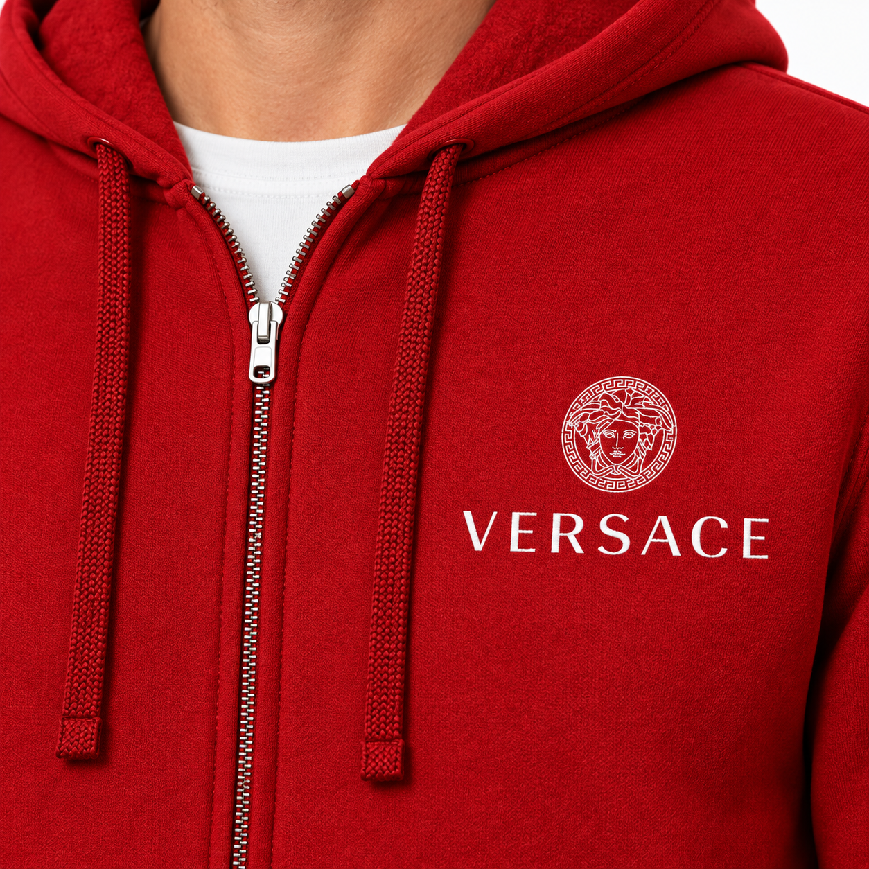 Men's Versace Zipper Hoodie | Color: Red | View 3