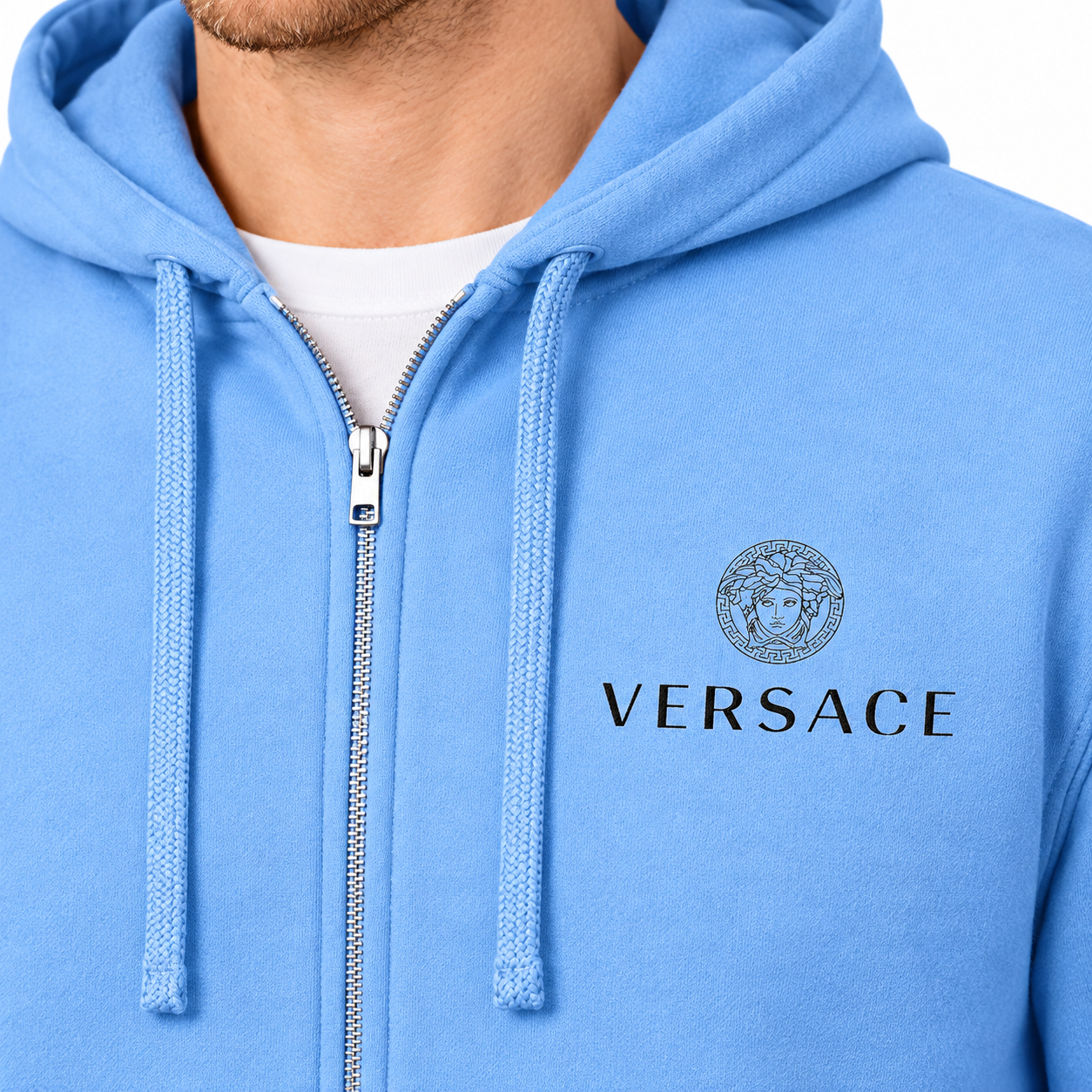 Men's Versace Zipper Hoodie | Color: Sky Blue | View 3