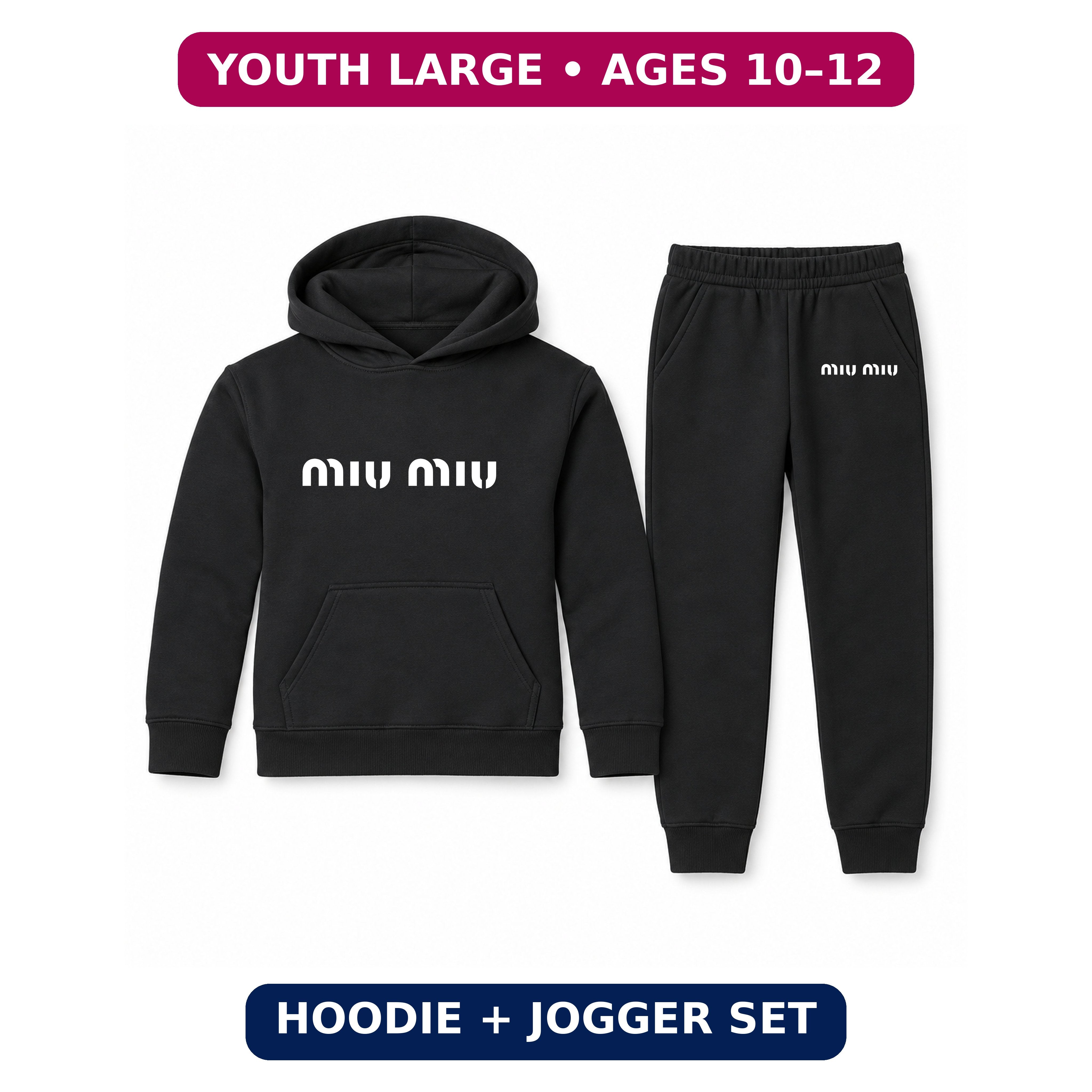 Miu Miu Youth Hoodie Jogger Set | Black | Youth Large, ages 10–12