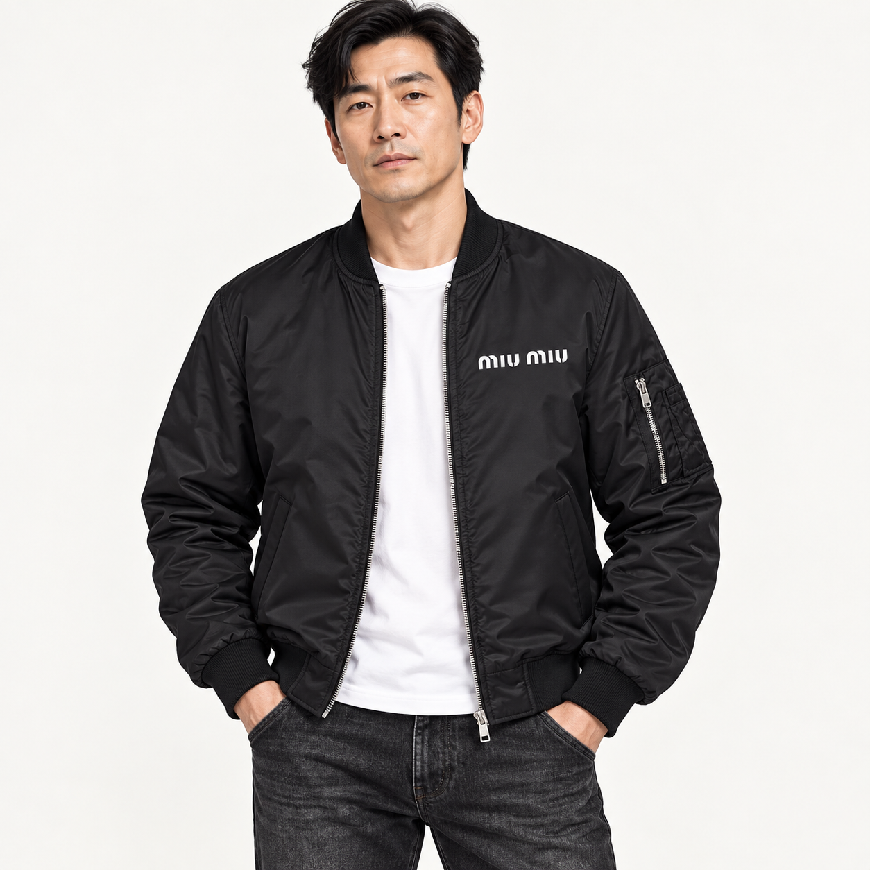 Men's Miu Miu Lightweight Bomber Jacket | Color: Black | Image 3