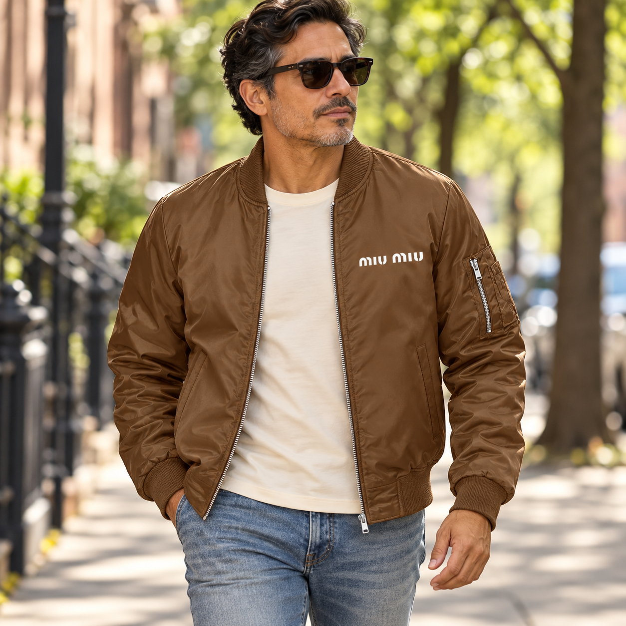Men's Miu Miu Lightweight Bomber Jacket | Color: Brown | Image 1