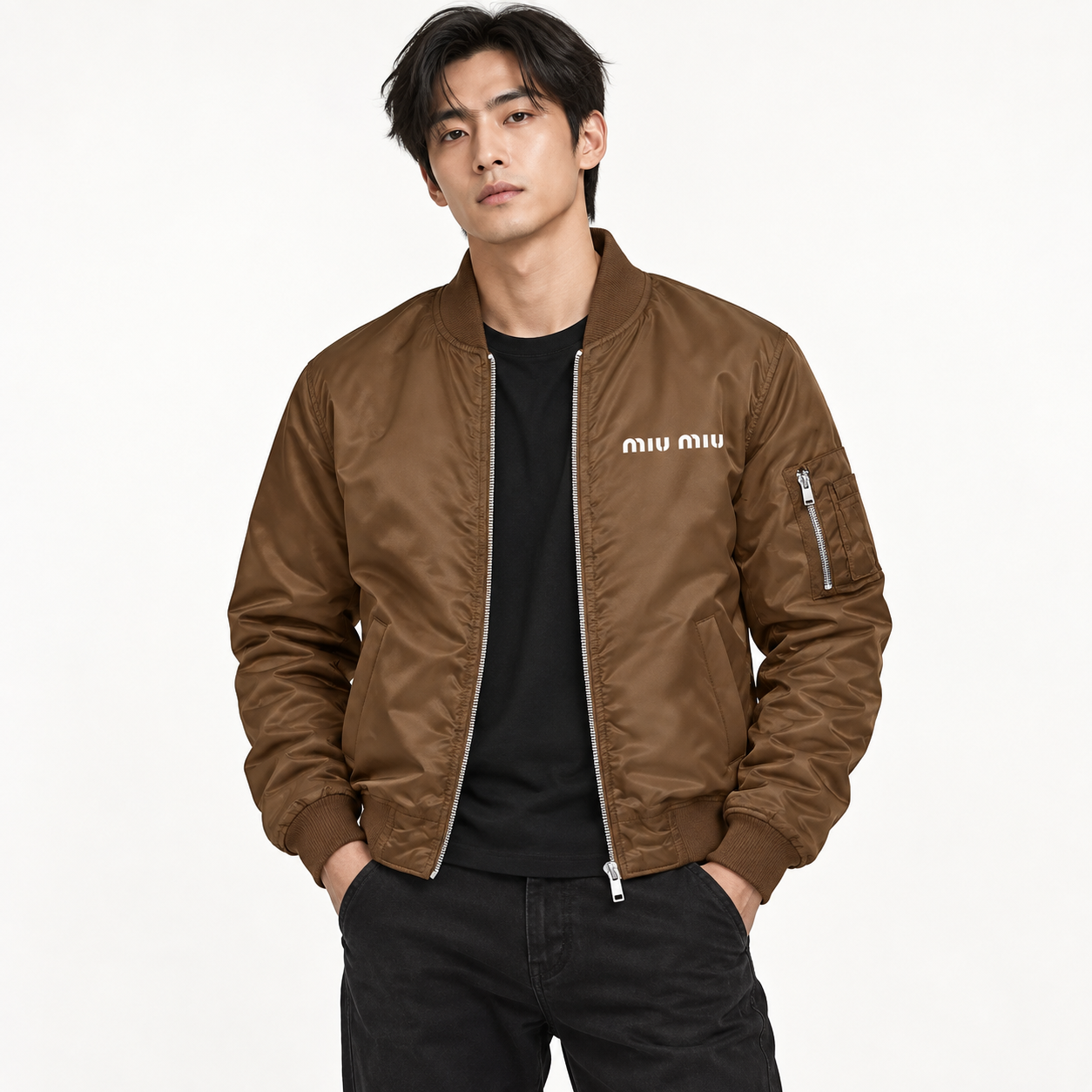 Men's Miu Miu Lightweight Bomber Jacket | Color: Brown | Image 3