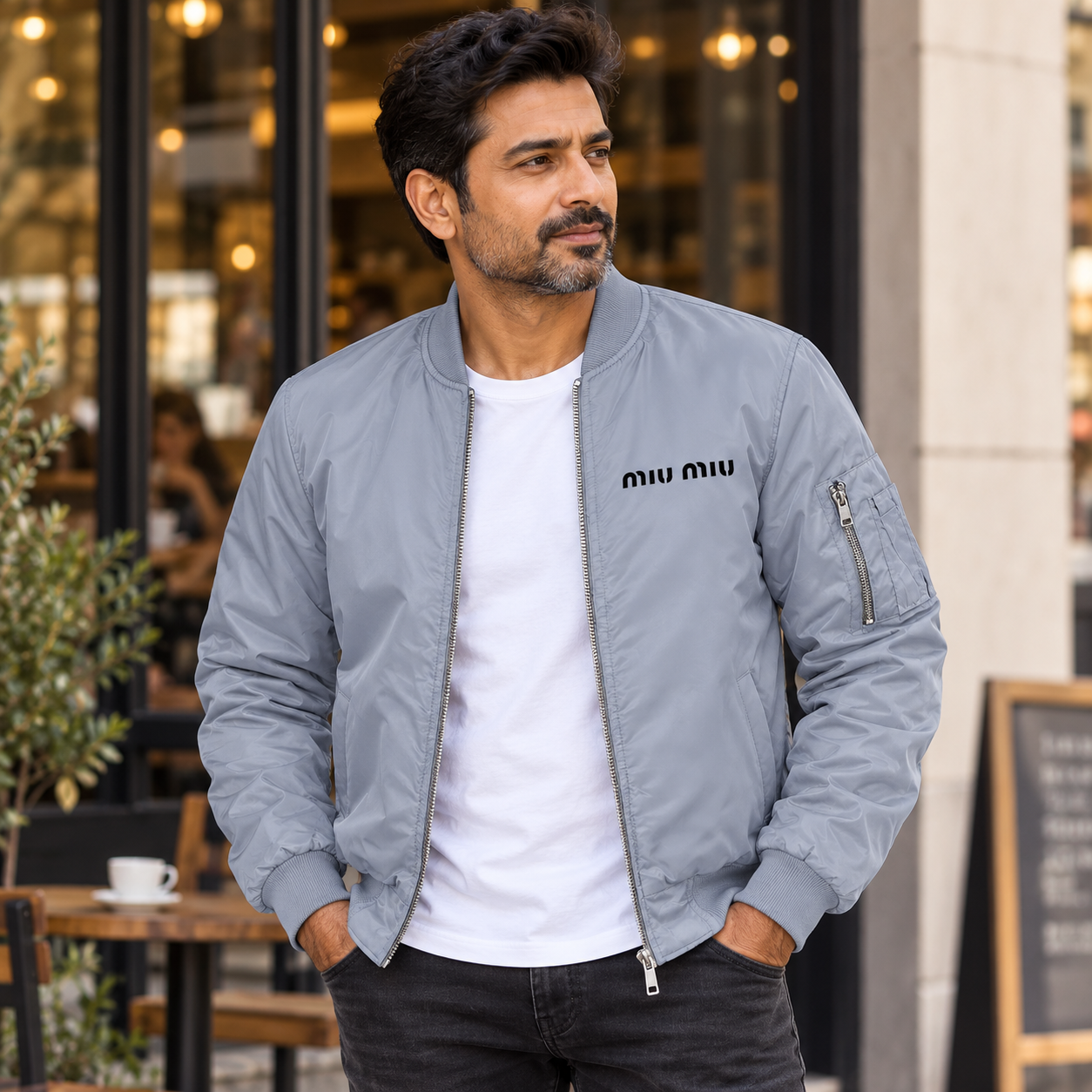 Men's Miu Miu Lightweight Bomber Jacket | Color: Grey | Image 1