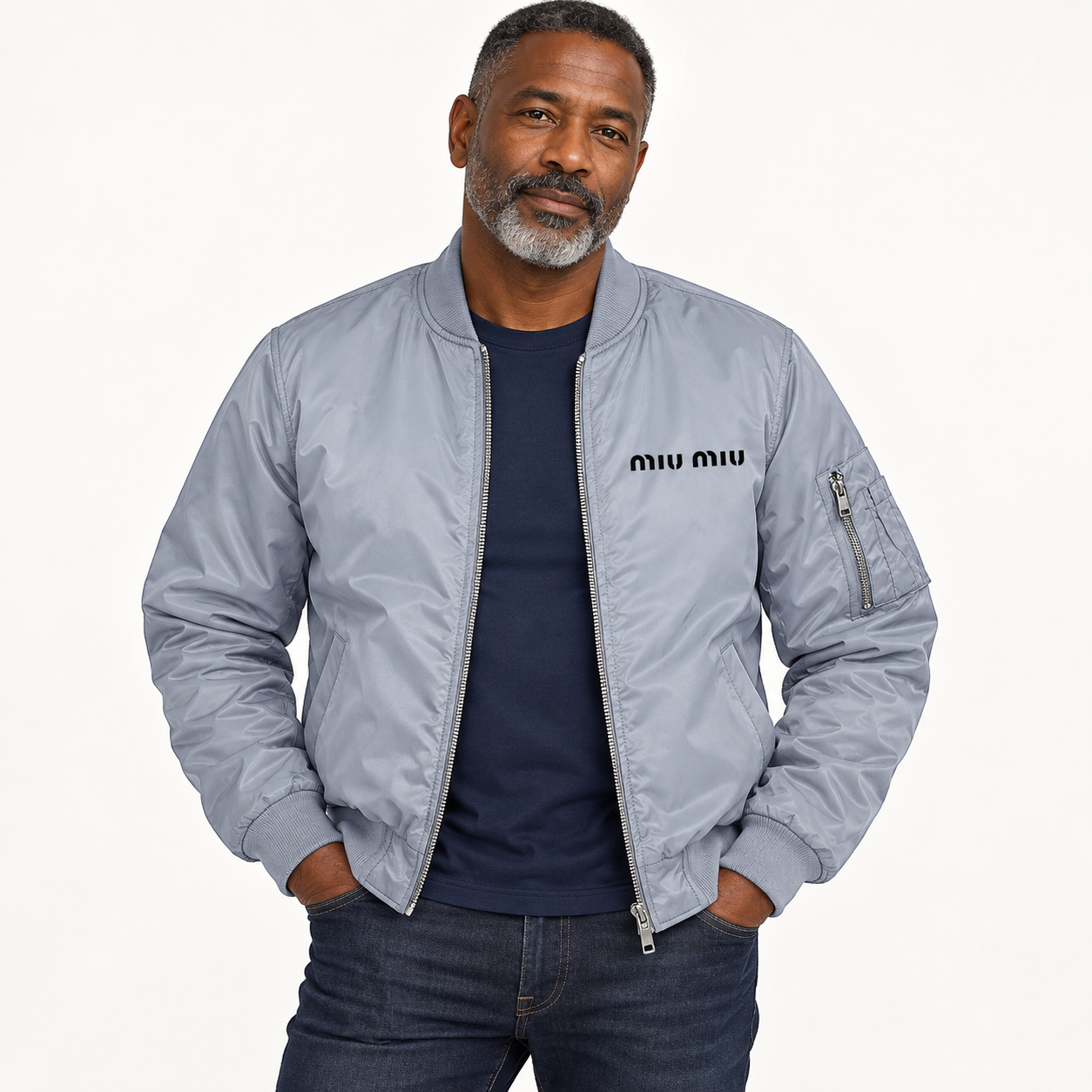 Men's Miu Miu Lightweight Bomber Jacket | Color: Grey | Image 3