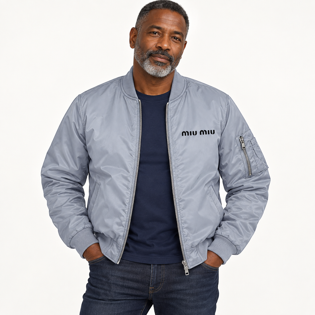 Men's Miu Miu Lightweight Bomber Jacket | Color: Grey | Image 3