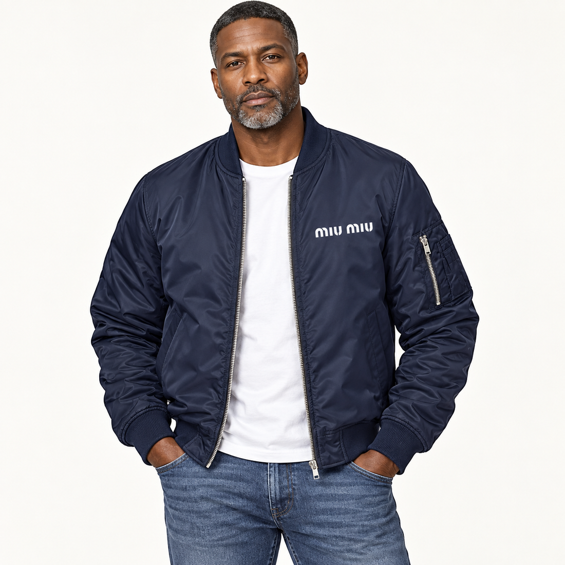 Men's Miu Miu Lightweight Bomber Jacket | Color: Navy | Image 3