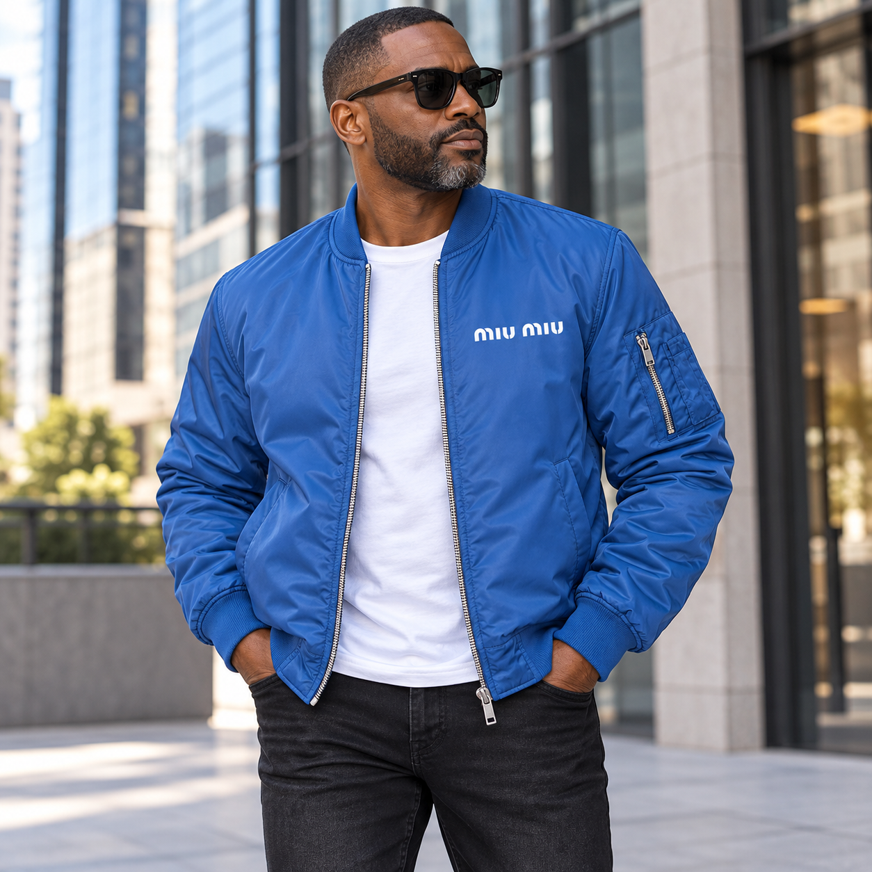 Men's Miu Miu Lightweight Bomber Jacket | Color: Royal Blue | Image 1