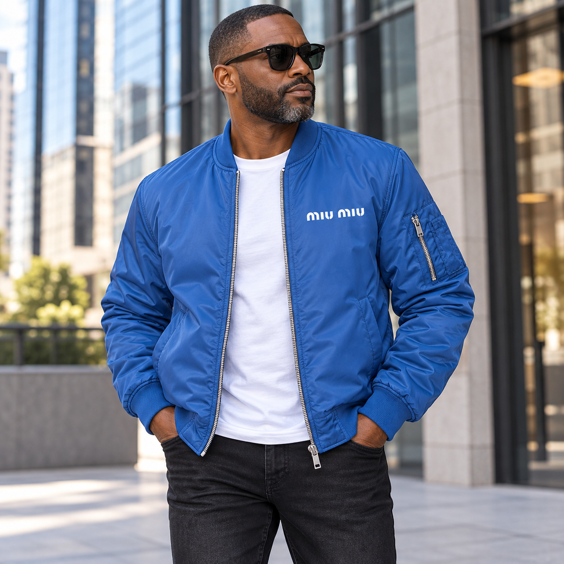 Men's Miu Miu Lightweight Bomber Jacket | Color: Royal Blue | Image 1