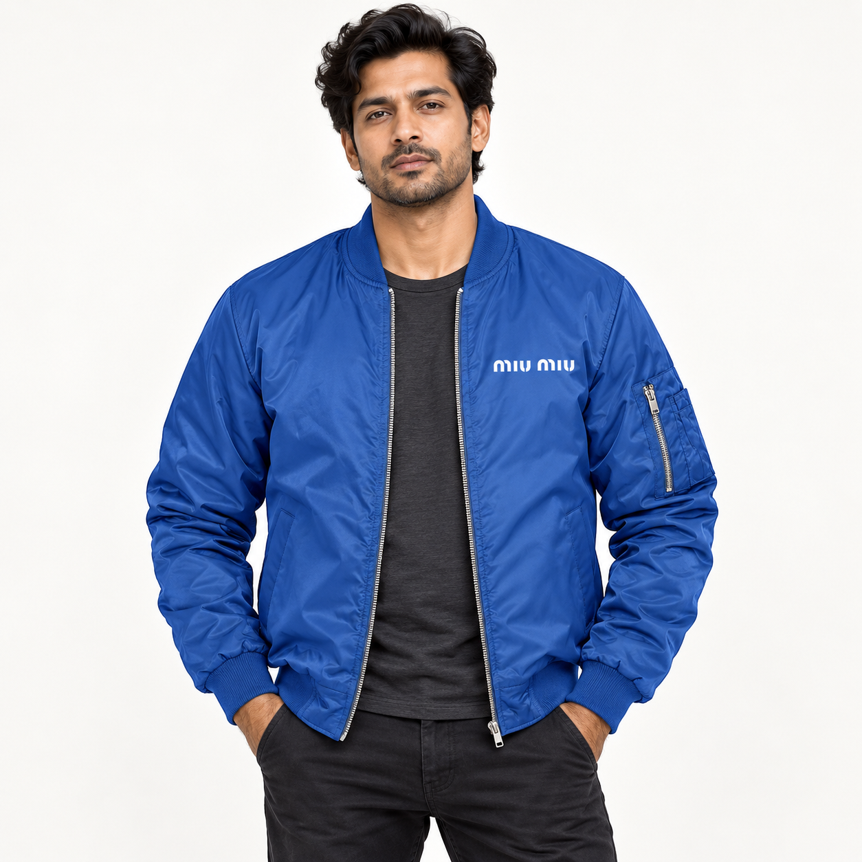 Men's Miu Miu Lightweight Bomber Jacket | Color: Royal Blue | Image 3