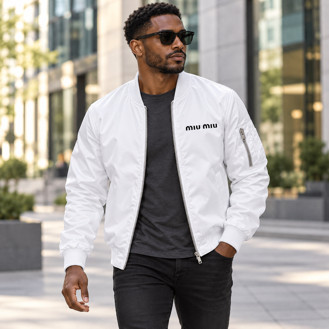 Men's Miu Miu Lightweight Bomber Jacket | Color: White | Image 1
