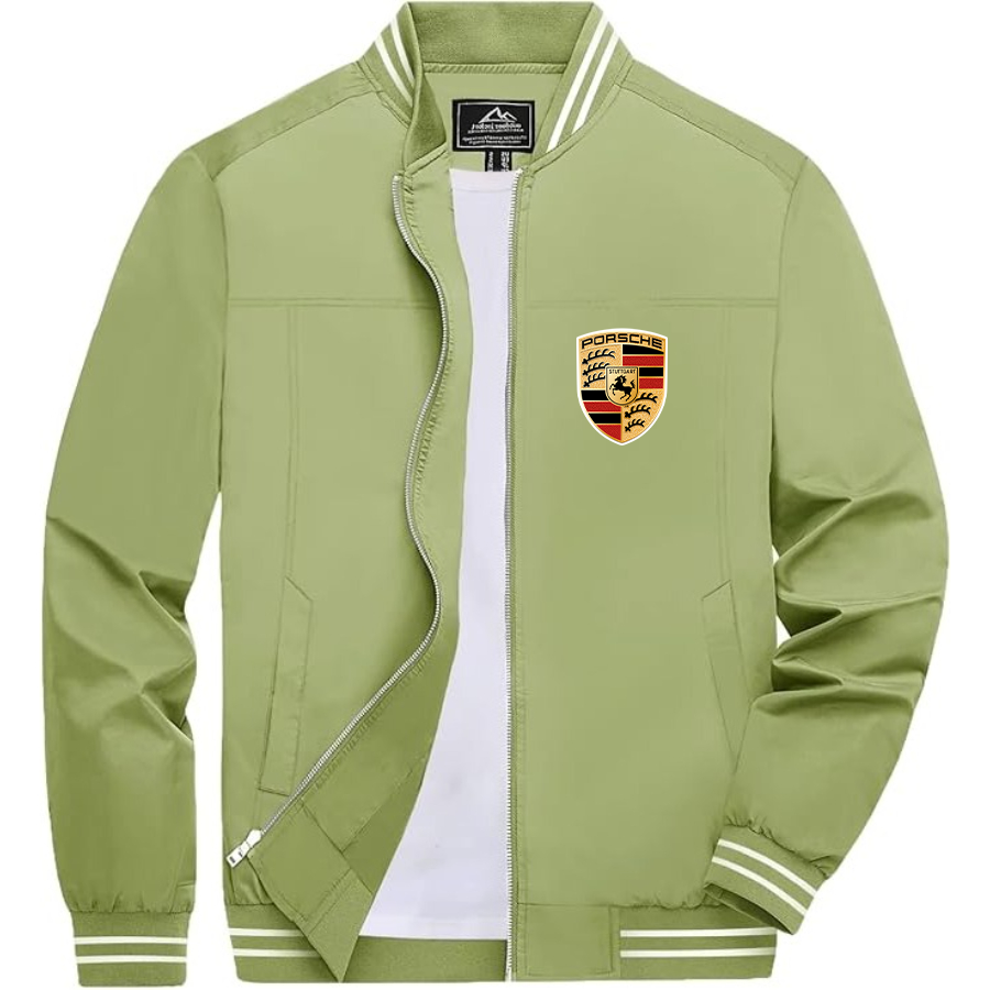 Men’s Porsche Car Lightweight Zip-Up Bomber Jacket with Ribbed Collar and Cuffs - Versatile Casual Outerwear