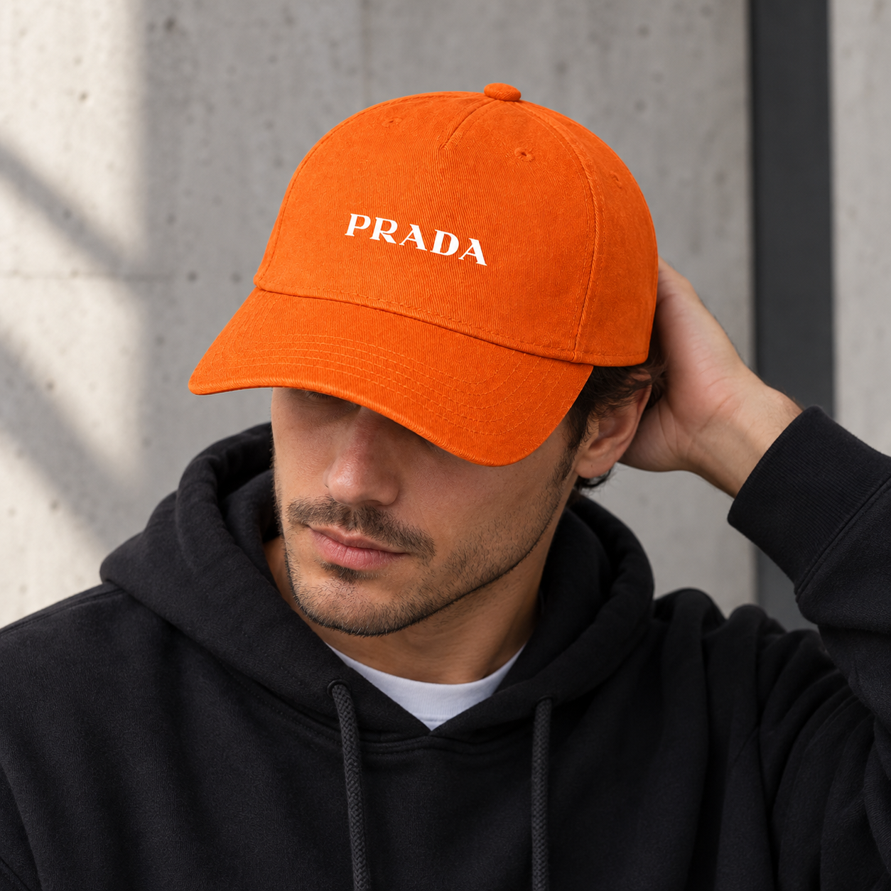 Prada dad baseball cap orange lifestyle