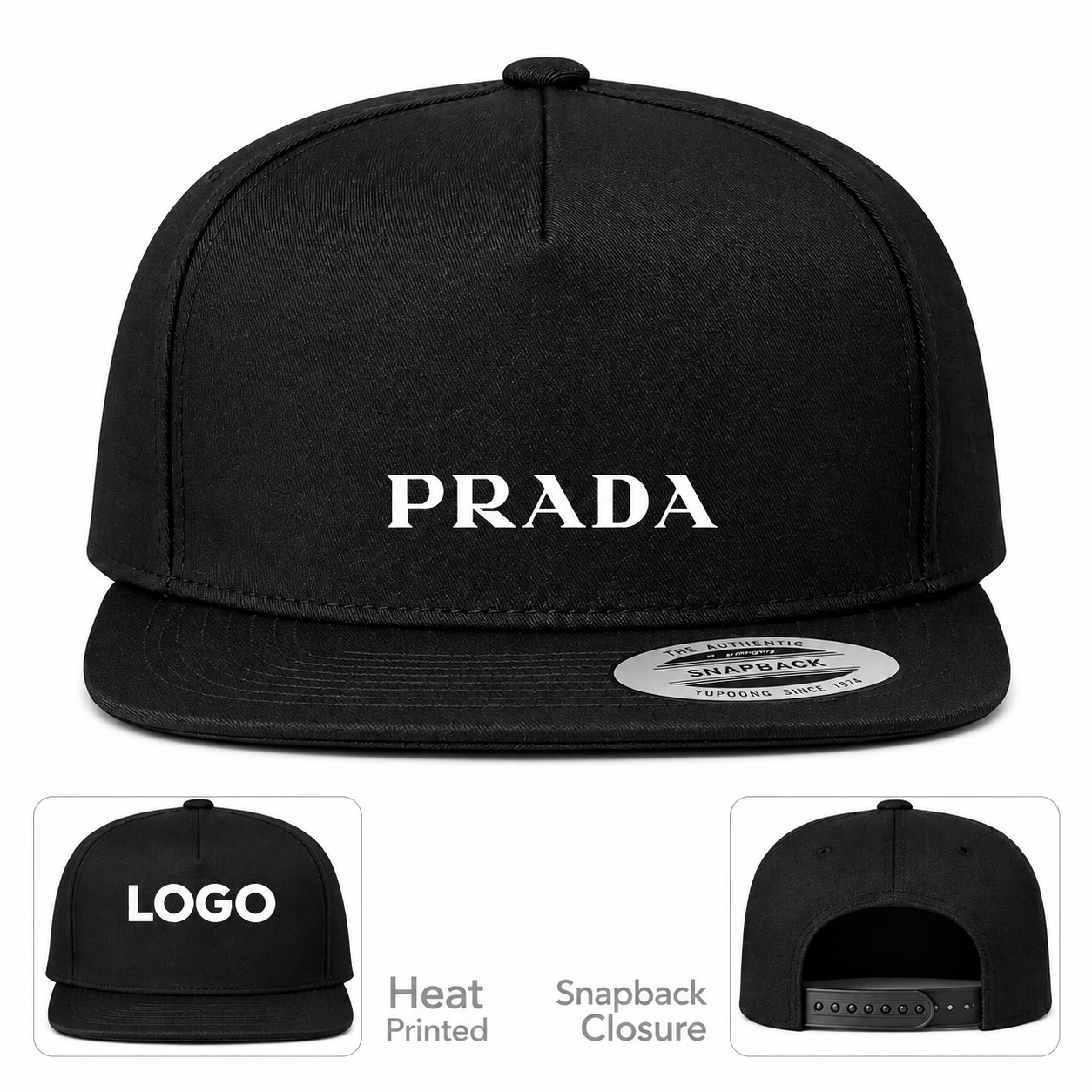 Prada Snapback Hat | Color: Black | Image 1