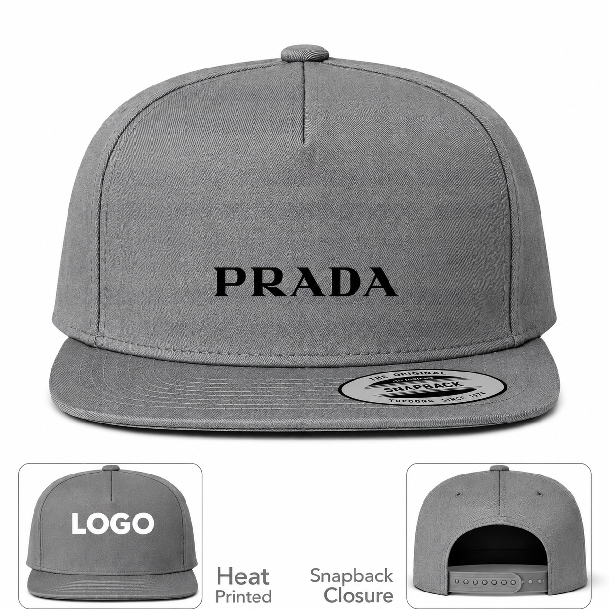 Prada Snapback Hat | Color: Grey | Image 1