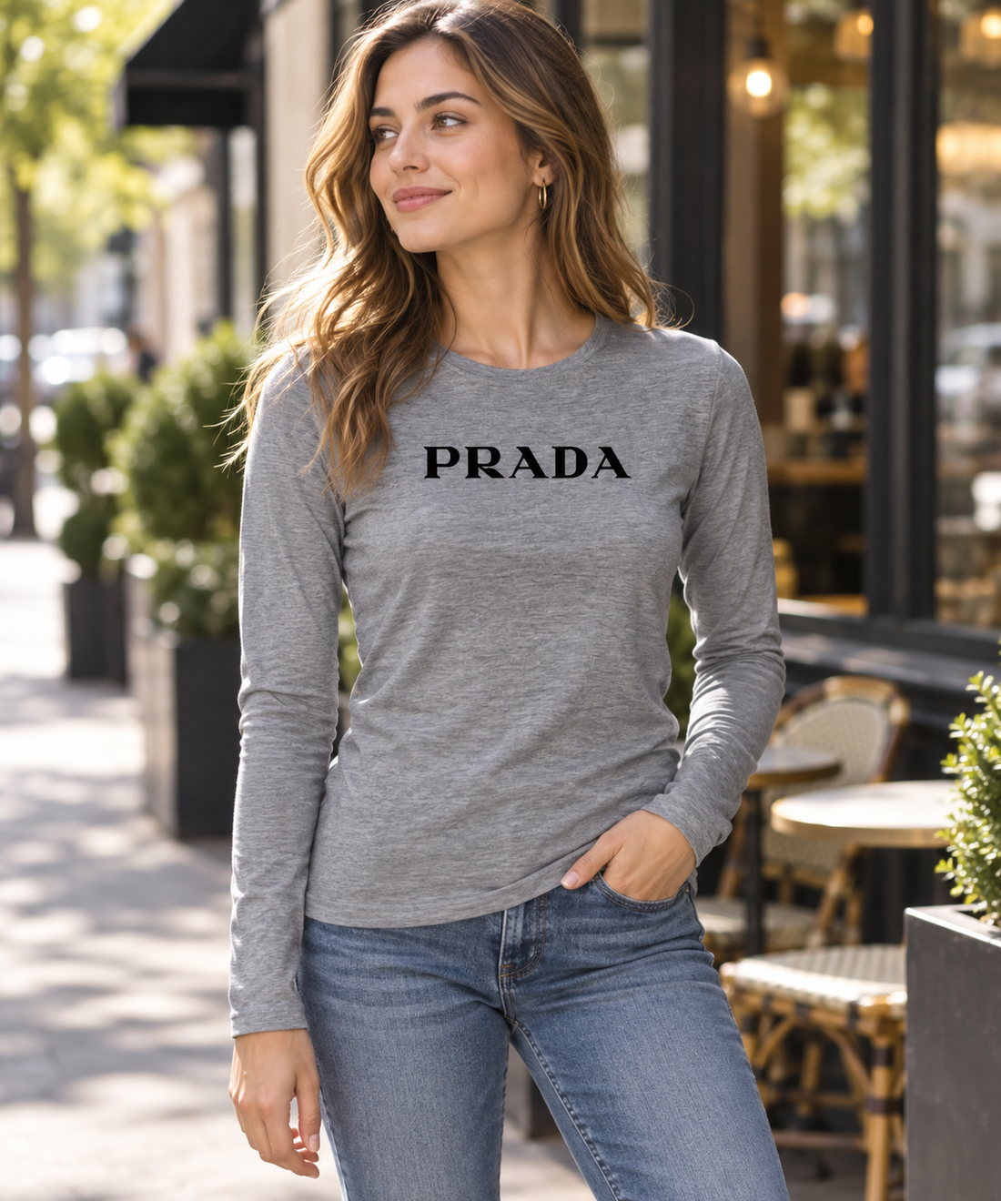 Women's Prada Long Sleeve T-Shirt – Grey lifestyle