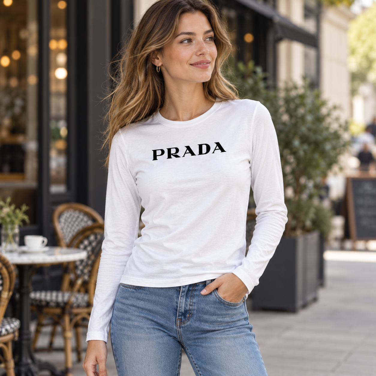 Women's Prada Long Sleeve T-Shirt – White lifestyle