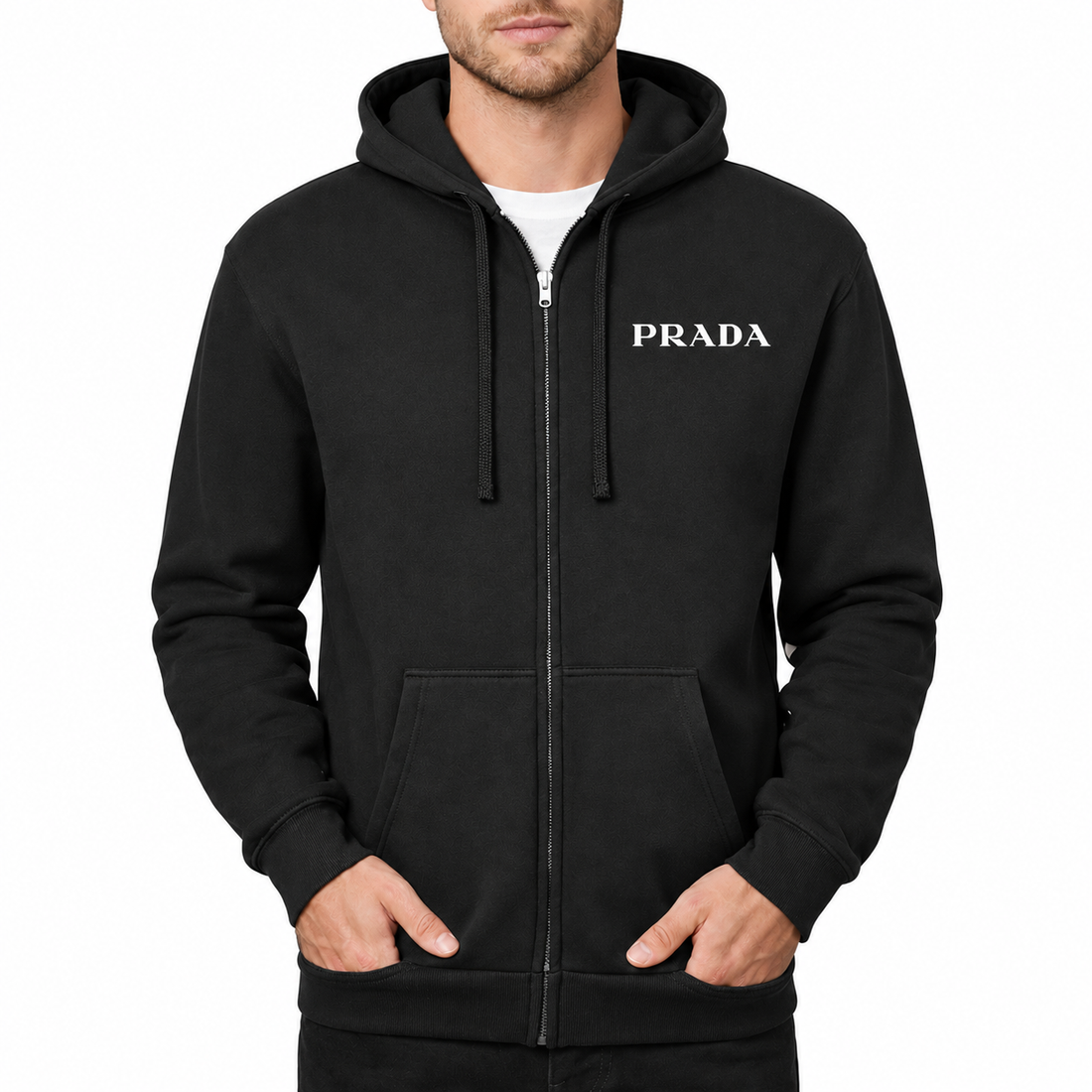 Men's Prada Zipper Hoodie - Black - hero