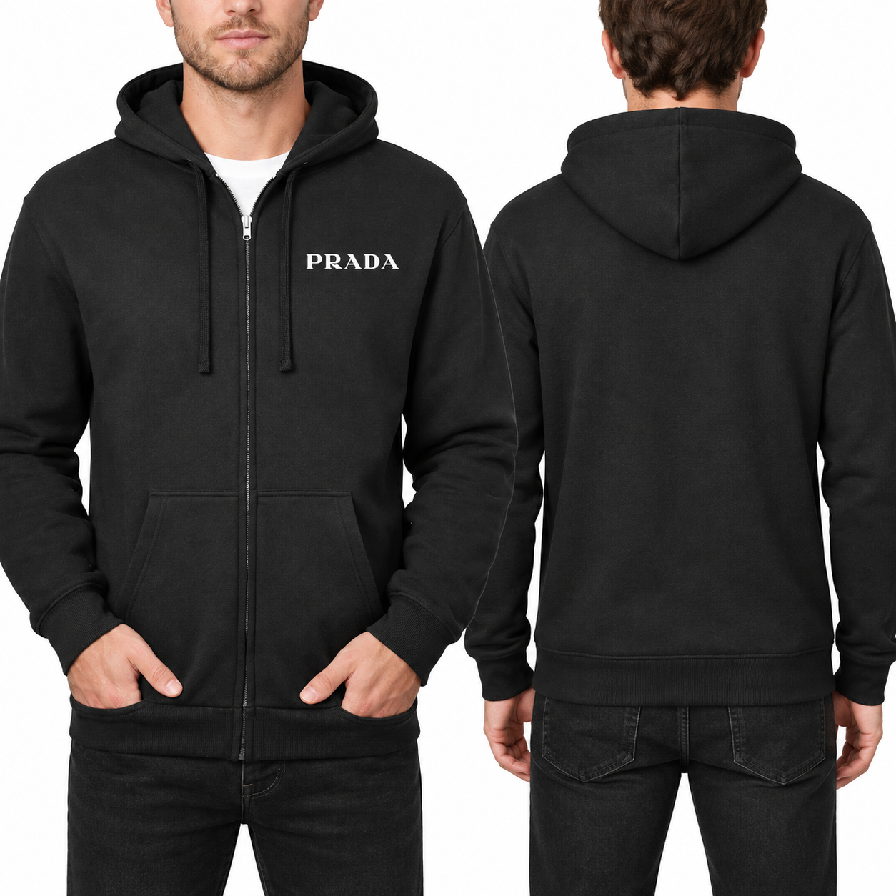 Men's Prada Zipper Hoodie - Black - back