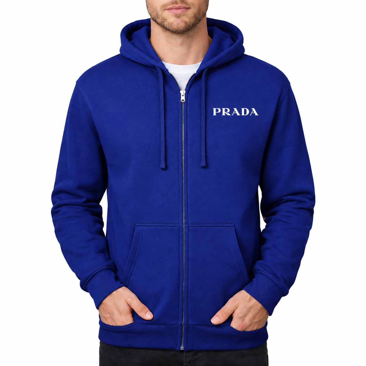 Men's Prada Zipper Hoodie - Blue - hero