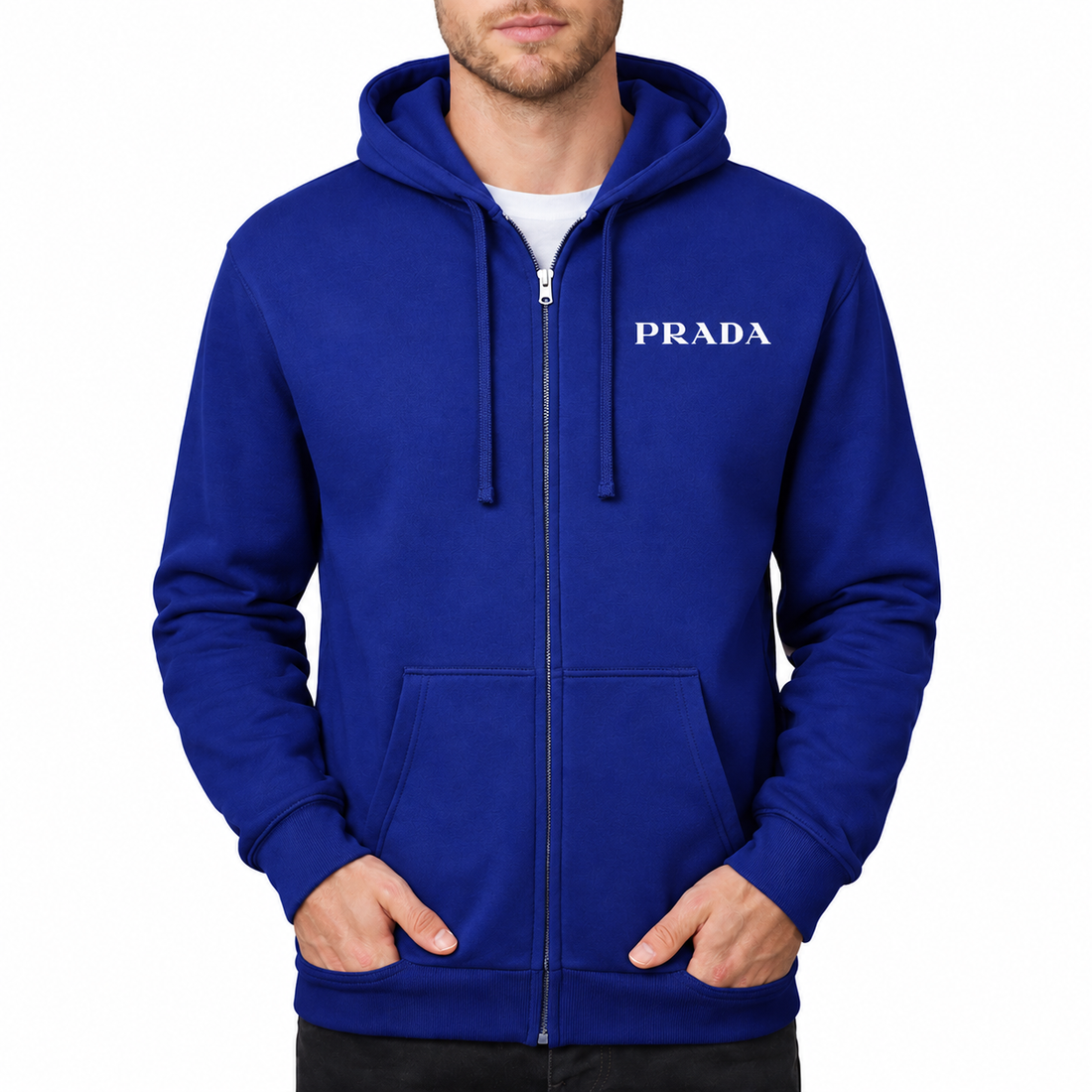 Men's Prada Zipper Hoodie - Blue - hero