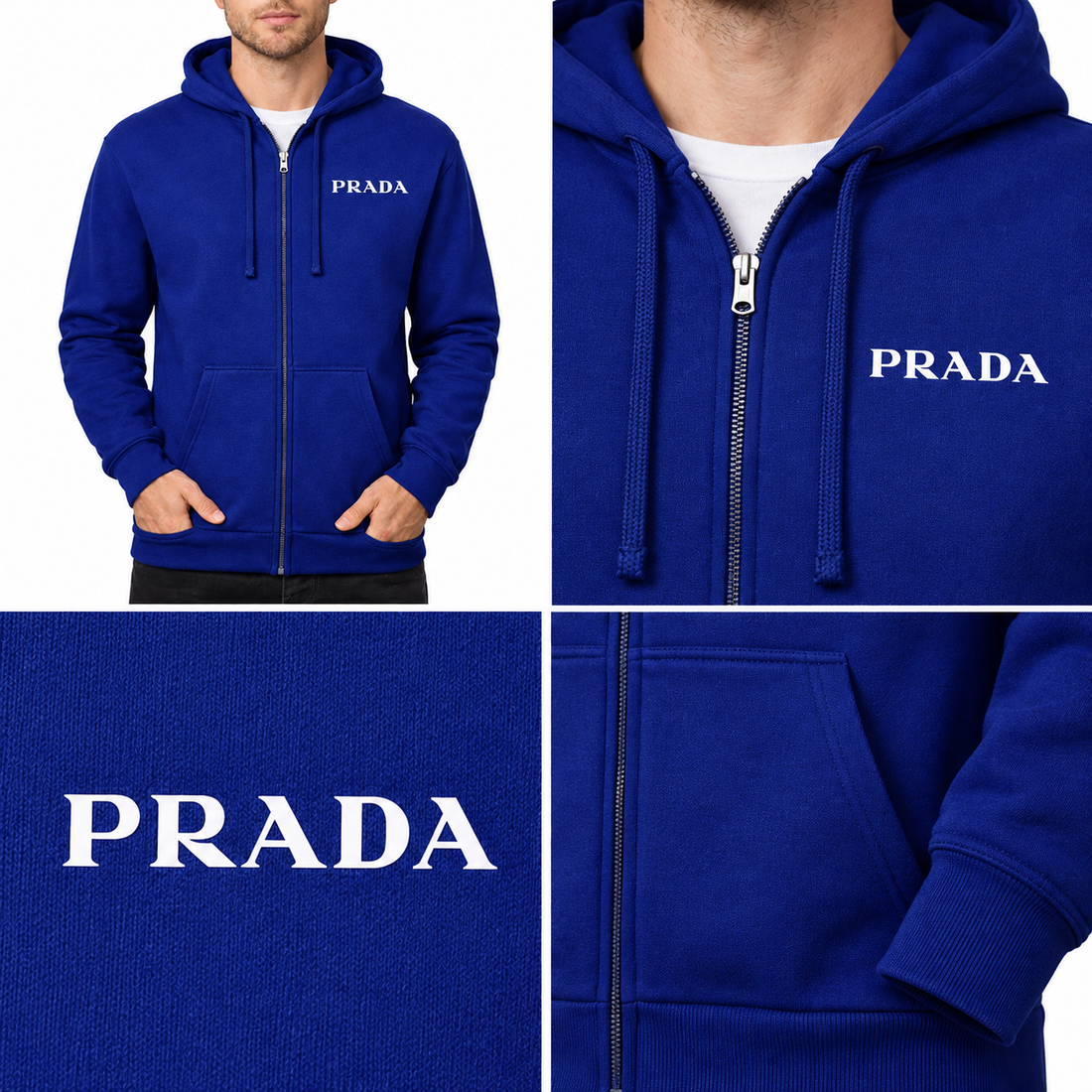 Men's Prada Zipper Hoodie - Blue - detail