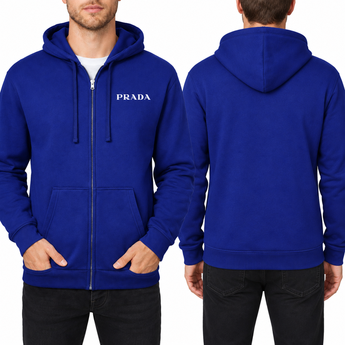 Men's Prada Zipper Hoodie - Blue - back