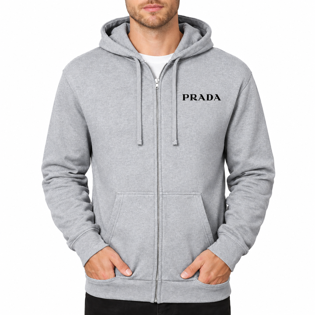 Men's Prada Zipper Hoodie - Grey - hero