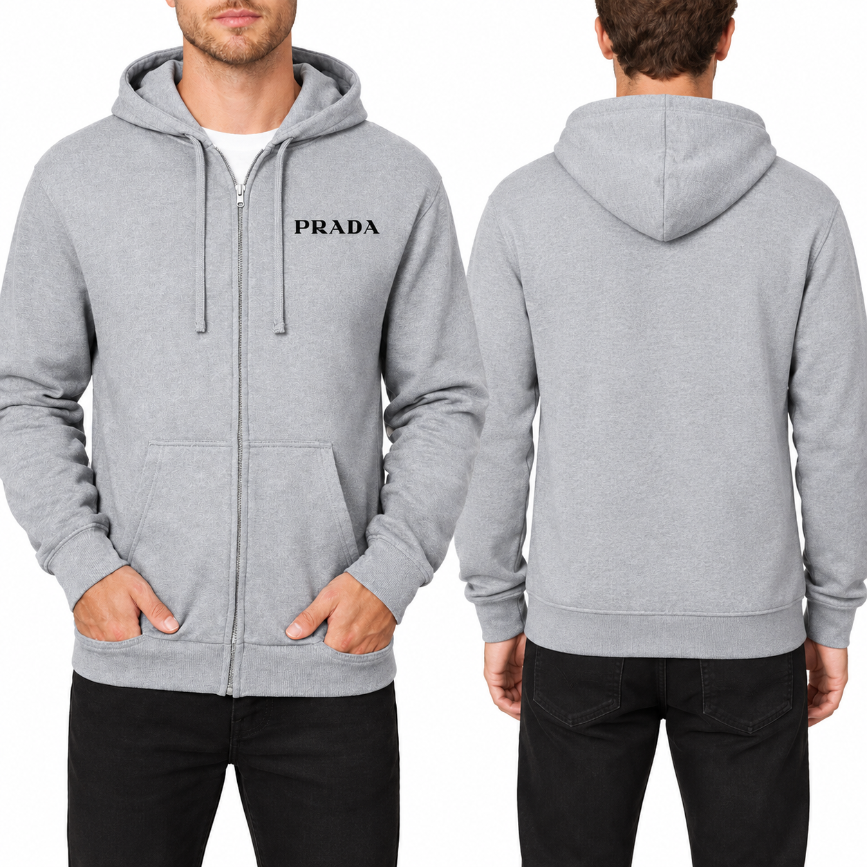 Men's Prada Zipper Hoodie - Grey - back