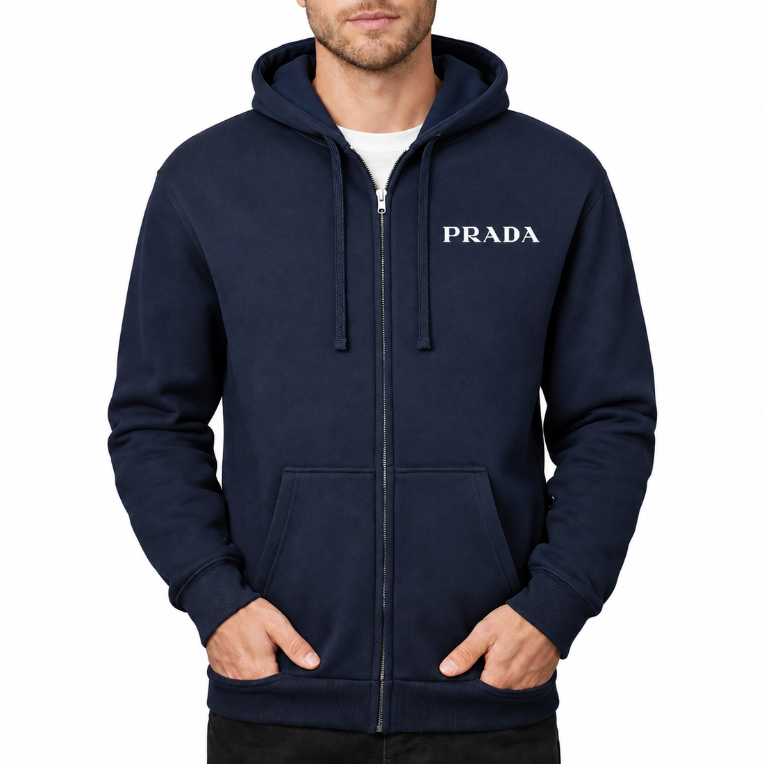 Men's Prada Zipper Hoodie - Navy - hero